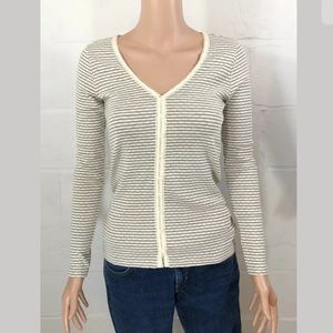 Lucky Brand Striped Top Size XS V-Neck Gray Cream